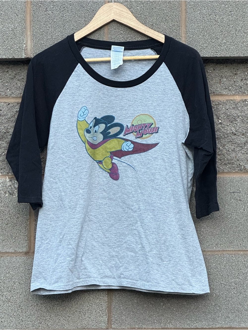 Women’s Mighty Mouse 3/4 Sleeve Baseball Tee Large